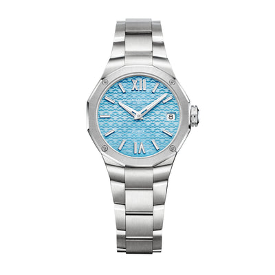 Baume & Mercier: Riviera 10811 - Orologio al quarzo da donna con cassa da 33MM, quadrante azzurro e cinturino in acciaio.