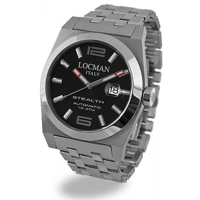 Orologio Locman Stealth da uomo con Cassa in acciaio da 43MM, Cinturino in acciaio, Quadrante nero con data a ore 3 e Movimento automatico.