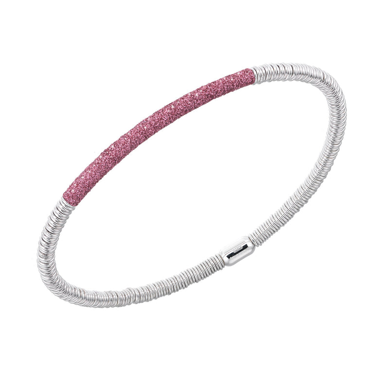 Bracciale Rosa Jaipur elastico di Pesavento in argento rodiato e ricoperto con la nuova polvere di silicio il cui colore riproduce la gradazione intensa di rosa dei palazzi di Jaipur.