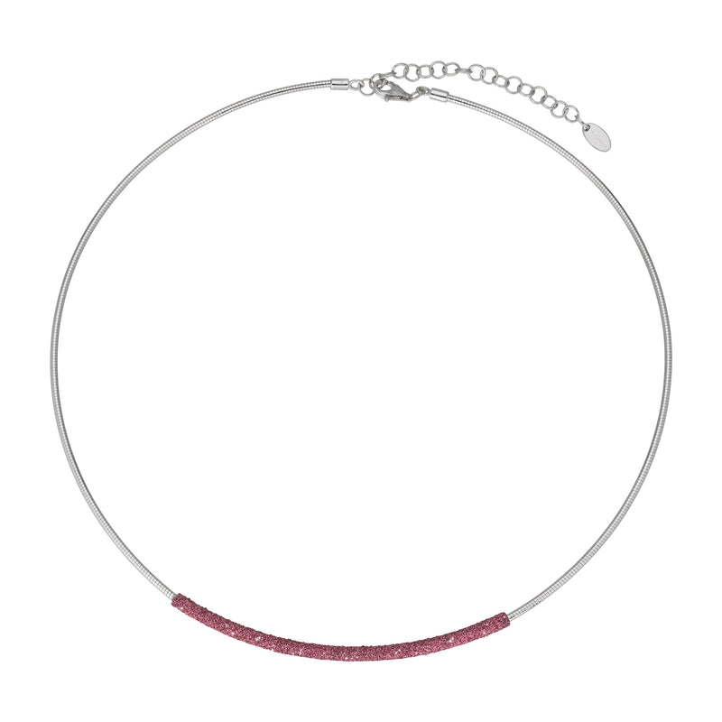 Girocollo Rosa Jaipur di Pesavento realizzato in argento rodiato e polvere di silicio di colore rosa intenso ispirato ai palazzi di Jaipur. 