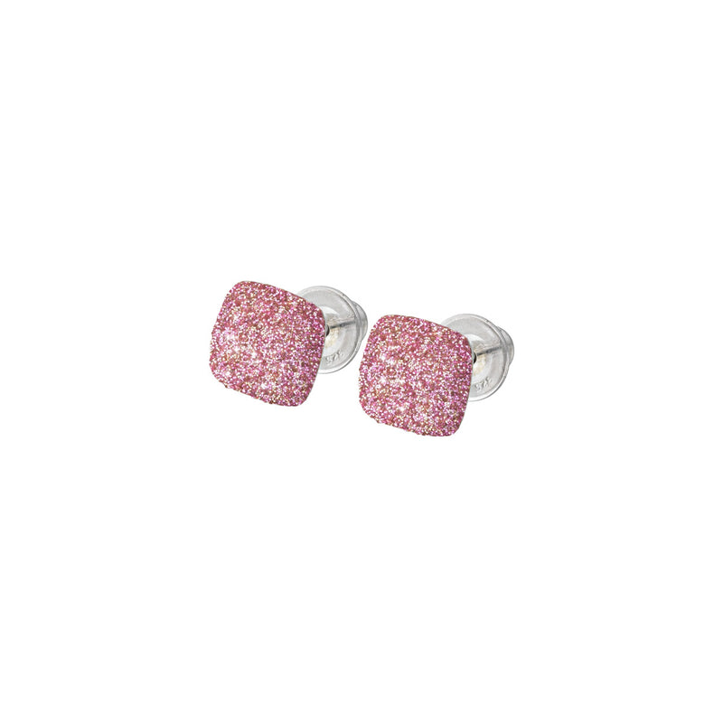 Orecchini Rosa Tokyo di Pesavento in argento rodiato e ricoperti con la nuova polvere di silicio inspirata al delicato rosa degli alberi fioriti di Tokyo.
