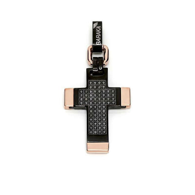 Croce da Uomo creata da Barakà con materiali di lusso come l'Oro rosa, Ceramica nera e Diamanti neri.