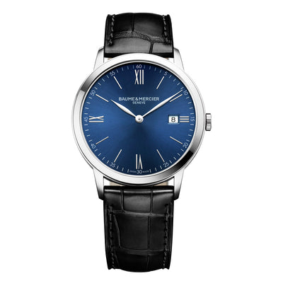 Orologio Classima 10324 da uomo con quadrante Blu, cinturino in Vitello Nero e Cassa da 40MM. Movimento al Quarzo di manifattura Baume & Mercier.