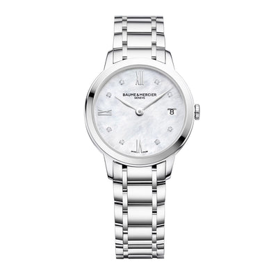 Orologio Classima 10326 da donna con quadrante in Madreperla e Diamanti. Cassa da 31MM e movimento a Quarzo di Manifattura svizzera Baume & Mercier.