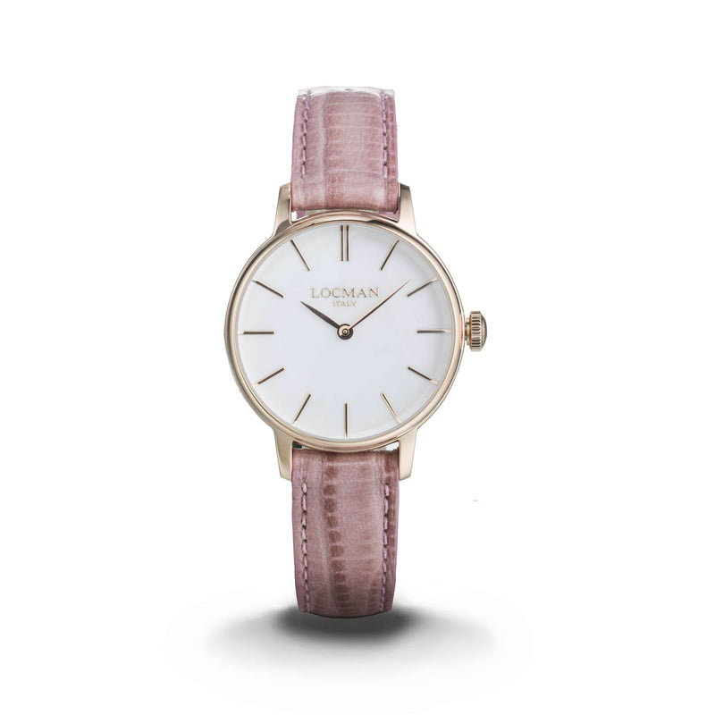 Orologio Locman 1960 Lady da donna con cassa da 32MM con trattamento PVD Oro rosa. Cinturino in pelle rosa, Quadrante bianco e Movimento al quarzo.