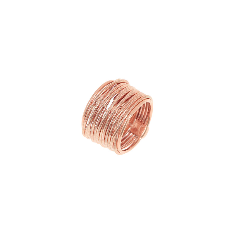 Anello a fascia da donna composto dai tanti fili tubolari in Argento 925 con finitura in Oro rosa. Un gioiello innovativo creato da Pesavento.