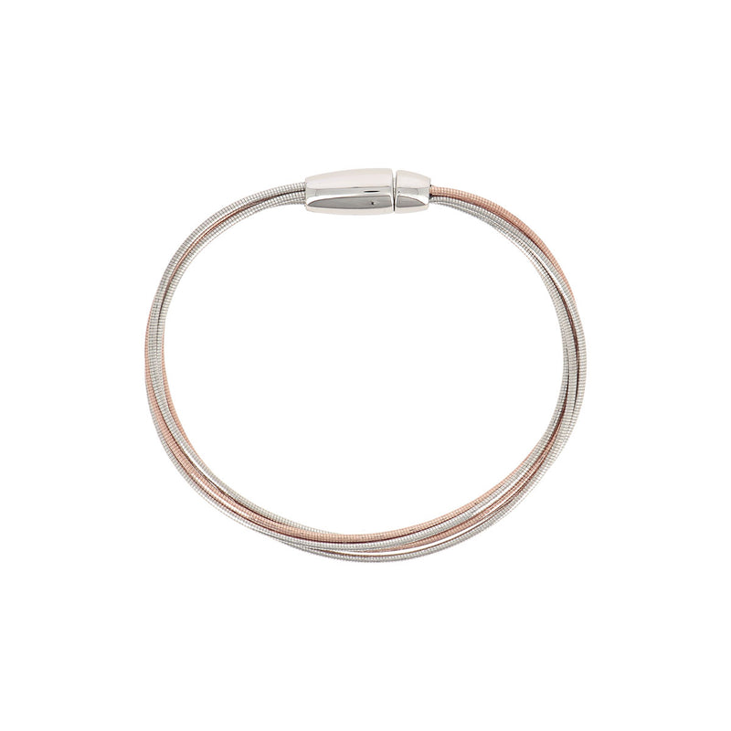 Bracciale Pesavento da donna composta da 5 fili in Argento bicolore rodio - oro rosa e chiusura liscia a calamita.