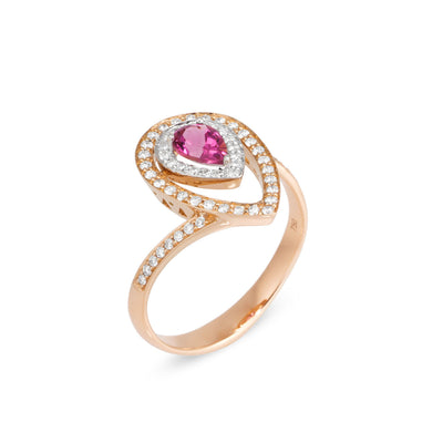 Anello da donna in Oro rosa, Tormalina rosa e Diamanti bianchi.