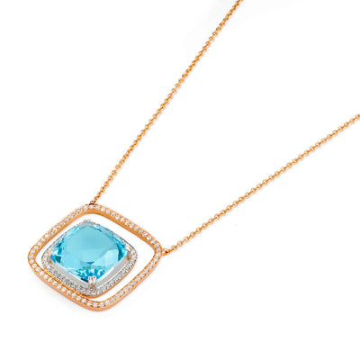 Pendente da Donna in Oro rosa, Topazio Blu Ice e Diamanti bianchi.